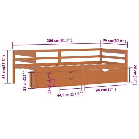 vidaXL Bed Frame with Storage without Mattress Honey Brown 90x200 cm