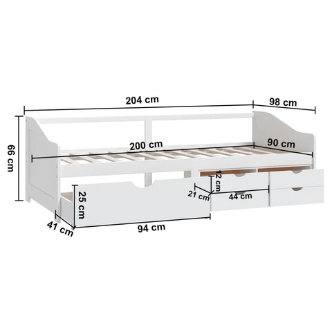 vidaXL 3-Seater Day Bed without Mattress White Solid Pinewood 90x200cm