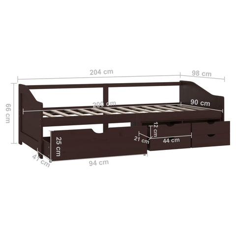 vidaXL 3-Seater Day Bed without Mattress Dark Brown Solid Pinewood 90x200cm