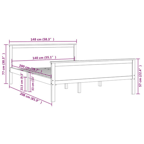 vidaXL Bed Frame without Mattress Solid Wood Pine 140x200 cm