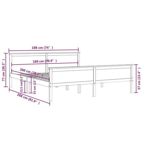 vidaXL Bed Frame without Mattress Solid Wood Pine 180x200 cm Super King