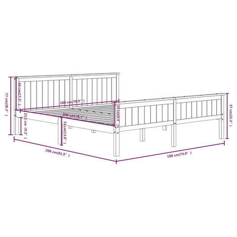 vidaXL Bed Frame without Mattress Dark Brown Solid Wood Pine 180x200 cm Super King