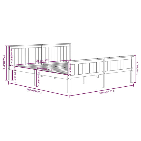 vidaXL Bed Frame without Mattress Grey Solid Wood Pine 180x200 cm Super King