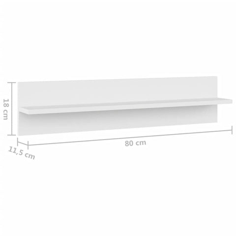 vidaXL Wall Shelf 2 pcs White 80x11.5x18 cm Engineered Wood