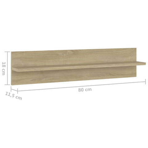 vidaXL Wall Shelf 2 pcs Sonoma Oak 80x11.5x18 cm Engineered Wood