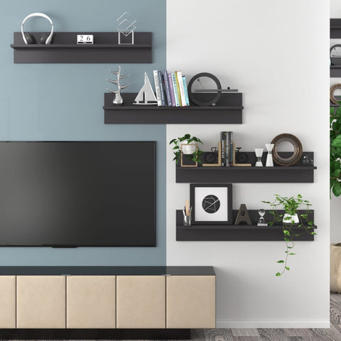 vidaXL Wall Shelf 4 pcs High Gloss Grey 80x11.5x18 cm Engineered Wood