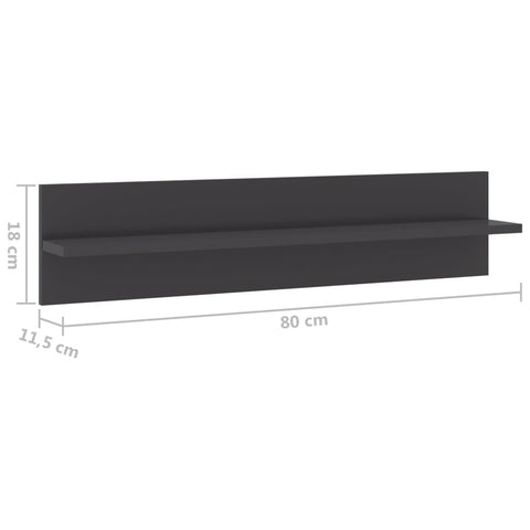 vidaXL Wall Shelf 4 pcs High Gloss Grey 80x11.5x18 cm Engineered Wood