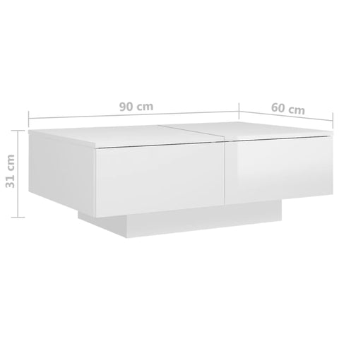 vidaXL Coffee Table High Gloss White 90x60x31 cm Engineered Wood
