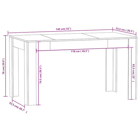 vidaXL Dining Table White 140x74.5x76 cm Engineered Wood