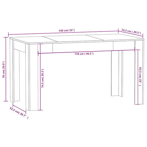 vidaXL Dining Table Concrete Grey 140x74.5x76 cm Engineered Wood