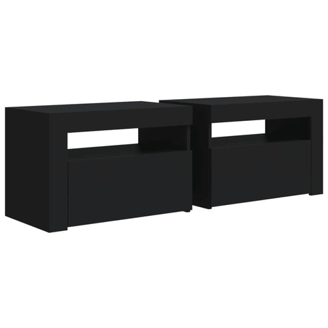 vidaXL Bedside Cabinets 2 pcs with LEDs Black 60x35x40 cm