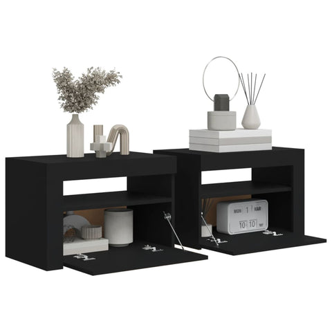 vidaXL Bedside Cabinets 2 pcs with LEDs Black 60x35x40 cm