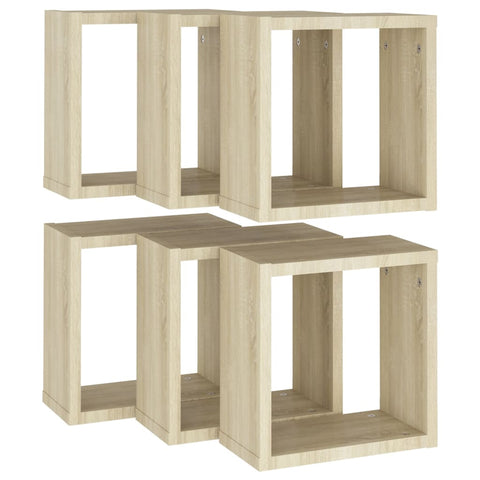 vidaXL Wall Cube Shelves 6 pcs Sonoma Oak 30x15x30 cm
