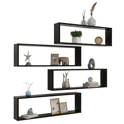 vidaXL Wall Cube Shelf 4 pcs Black 100x15x30 cm Engineered Wood