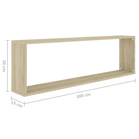 vidaXL Wall Cube Shelf 4 pcs Sonoma Oak 100x15x30 cm Engineered Wood