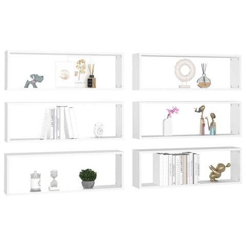 vidaXL Wall Cube Shelf 6 pcs White 80x15x26.5 cm Engineered Wood