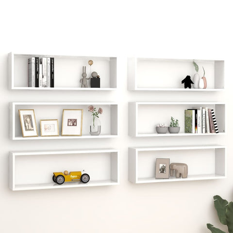 vidaXL Wall Cube Shelf 6 pcs White 80x15x26.5 cm Engineered Wood
