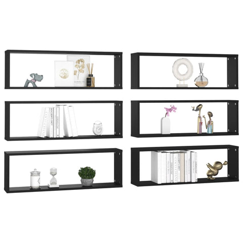 vidaXL Wall Cube Shelf 6 pcs Black 80x15x26.5 cm Engineered Wood