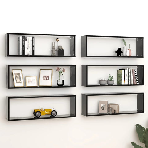 vidaXL Wall Cube Shelf 6 pcs Black 80x15x26.5 cm Engineered Wood