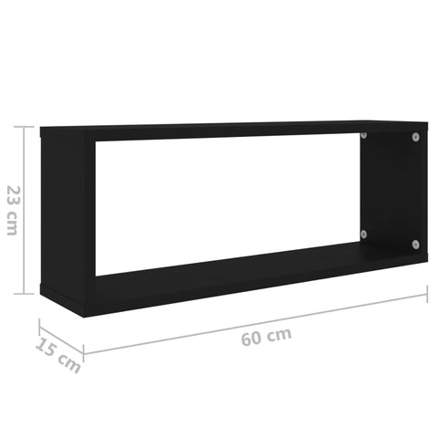 vidaXL Wall Cube Shelf 2 pcs Black 60x15x23 cm Engineered Wood