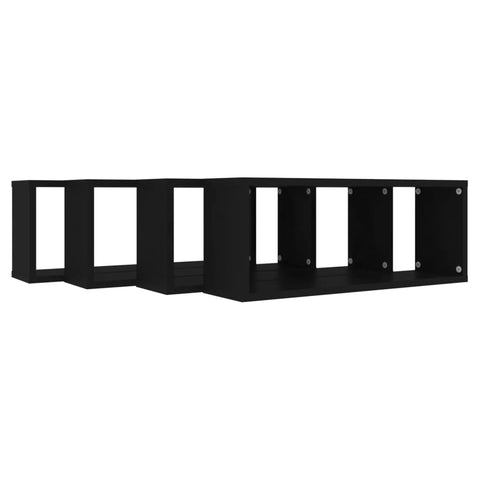 vidaXL Wall Cube Shelf 4 pcs Black 60x15x23 cm Engineered Wood
