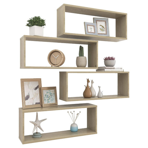 vidaXL Wall Cube Shelf 4 pcs Sonoma Oak 60x15x23 cm Engineered Wood