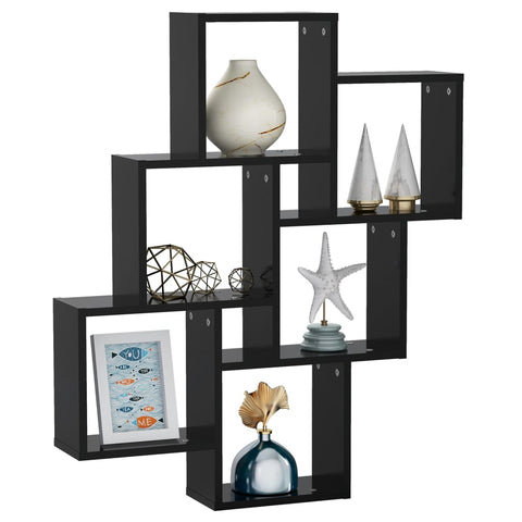 vidaXL Wall Cube Shelf Black 78x15x93 cm Engineered Wood