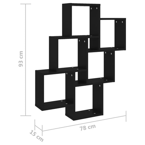 vidaXL Wall Cube Shelf Black 78x15x93 cm Engineered Wood