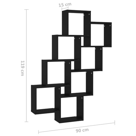 vidaXL Wall Cube Shelf Black 90x15x119 cm Engineered Wood
