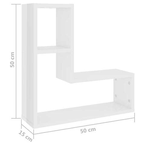 vidaXL Wall Shelf 2 pcs High Gloss White 50x15x50 cm Engineered Wood