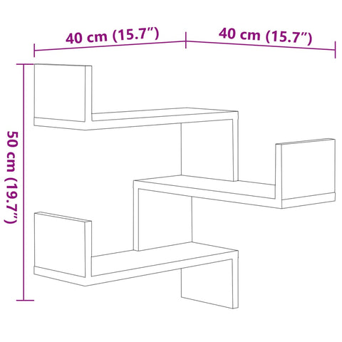 vidaXL Wall Corner Shelf 2 pcs Black 40x40x50 cm Engineered Wood