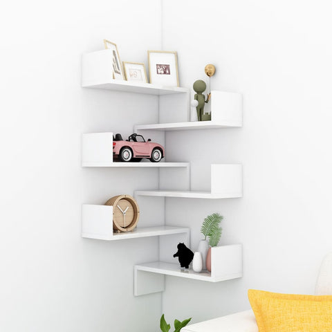 vidaXL Wall Corner Shelf 2 pcs High Gloss White 40x40x50 cm Engineered Wood