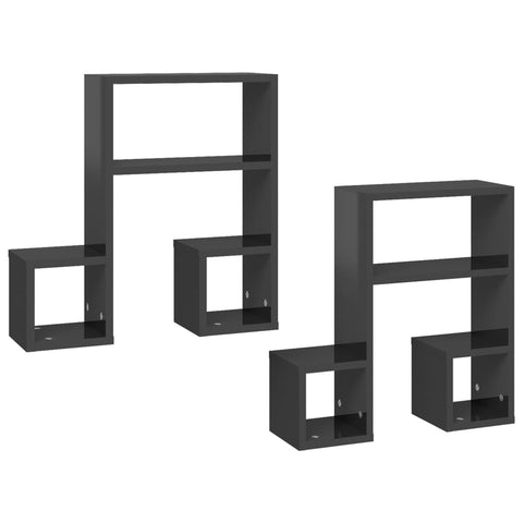 vidaXL Wall Shelf 2 pcs High Gloss Grey 50x15x50 cm Engineered Wood