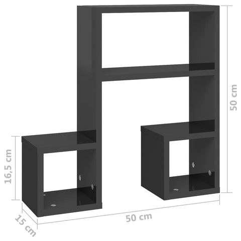 vidaXL Wall Shelf 2 pcs High Gloss Grey 50x15x50 cm Engineered Wood