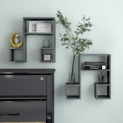 vidaXL Wall Shelf 2 pcs High Gloss Grey 50x15x50 cm Engineered Wood