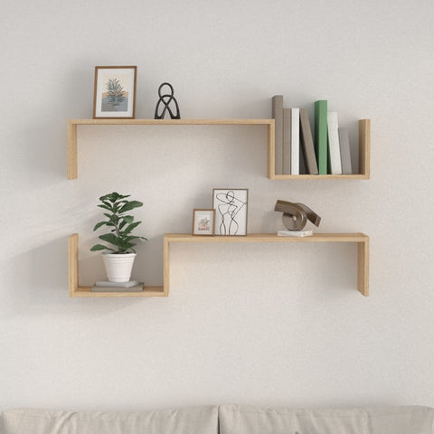 vidaXL Wall Shelf 2 pcs Sonoma Oak 100x15x20 cm Engineered Wood