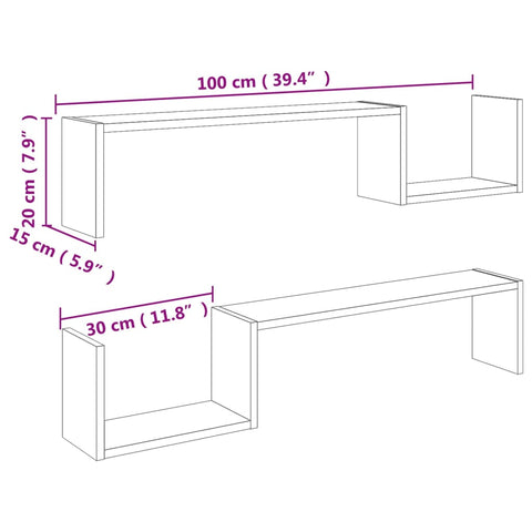 vidaXL Wall Shelf 2 pcs Concrete Grey 100x15x20 cm Engineered Wood