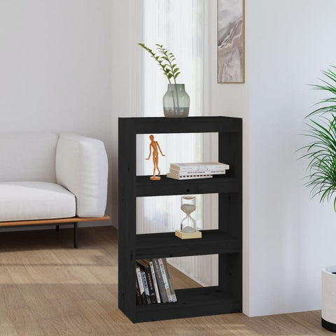 vidaXL Book Cabinet/Room Divider Black 60x30x103.5 cm Solid Wood Pine