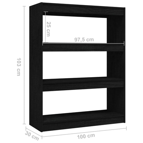 vidaXL Book Cabinet/Room Divider Black 100x30x103 cm Solid Pinewood