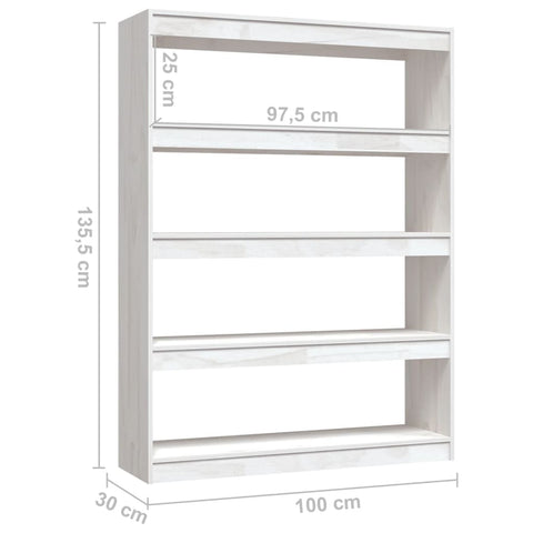 vidaXL Book Cabinet/Room Divider White 100x30x135.5 cm Solid Pinewood