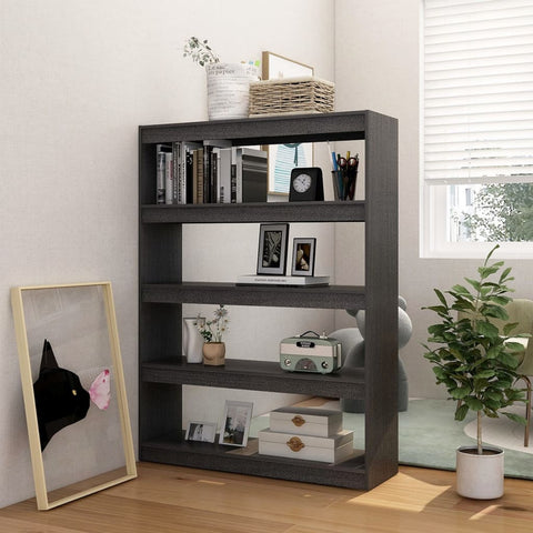 vidaXL Book Cabinet/Room Divider Grey 100x30x135.5 cm Solid Pinewood