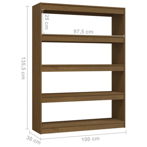 vidaXL Book Cabinet/Room Divider Honey Brown 100x30x135.5 cm Solid Pinewood