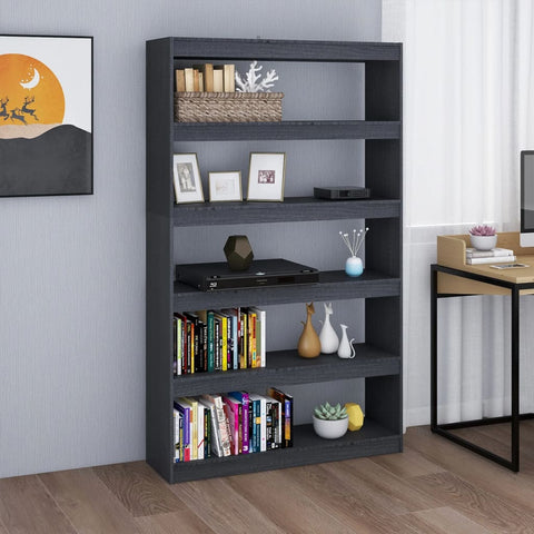 vidaXL Book Cabinet/Room Divider Grey 100x30x167.5 cm Solid Pinewood