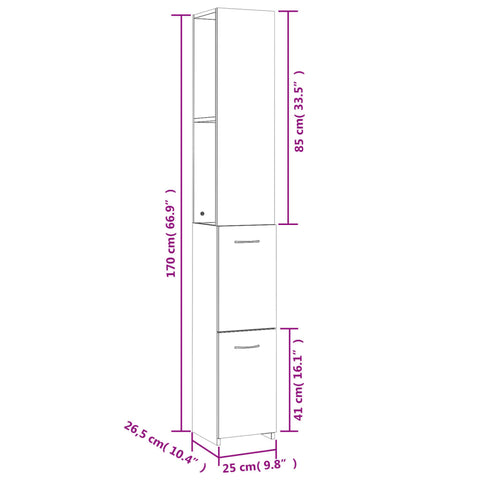 vidaXL Bathroom Cabinet Concrete Grey 25x26.5x170 cm Engineered Wood