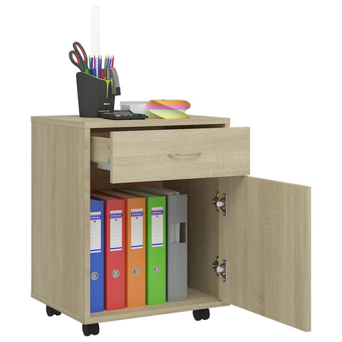 vidaXL Rolling Cabinet Sonoma Oak 45x38x54 cm Engineered Wood