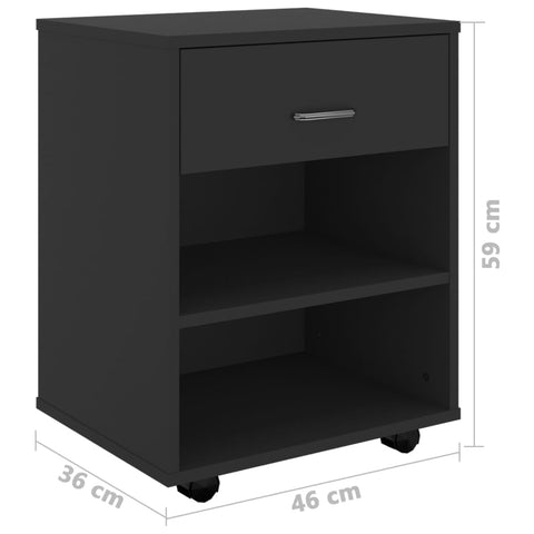 vidaXL Rolling Cabinet Black 46x36x59 cm Engineered Wood