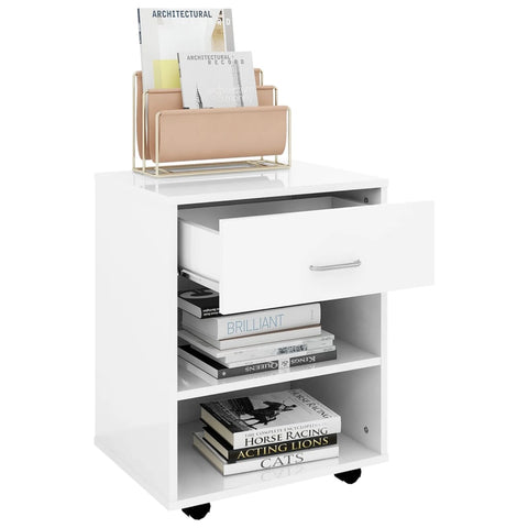 vidaXL Rolling Cabinet High Gloss White 46x36x59 cm Engineered Wood