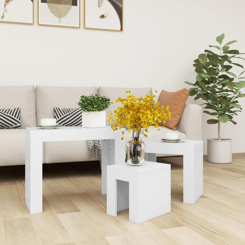 vidaXL Nesting Coffee Tables 3 pcs White Engineered Wood