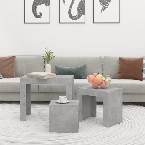 vidaXL Nesting Coffee Tables 3 pcs Concrete Grey Engineered Wood