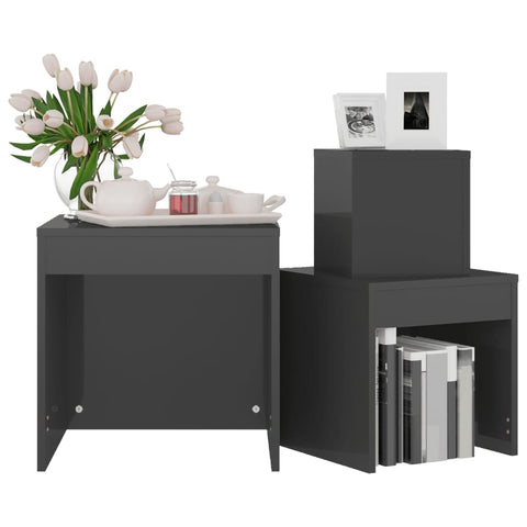 vidaXL Nesting Tables 3 pcs High Gloss Grey Engineered Wood